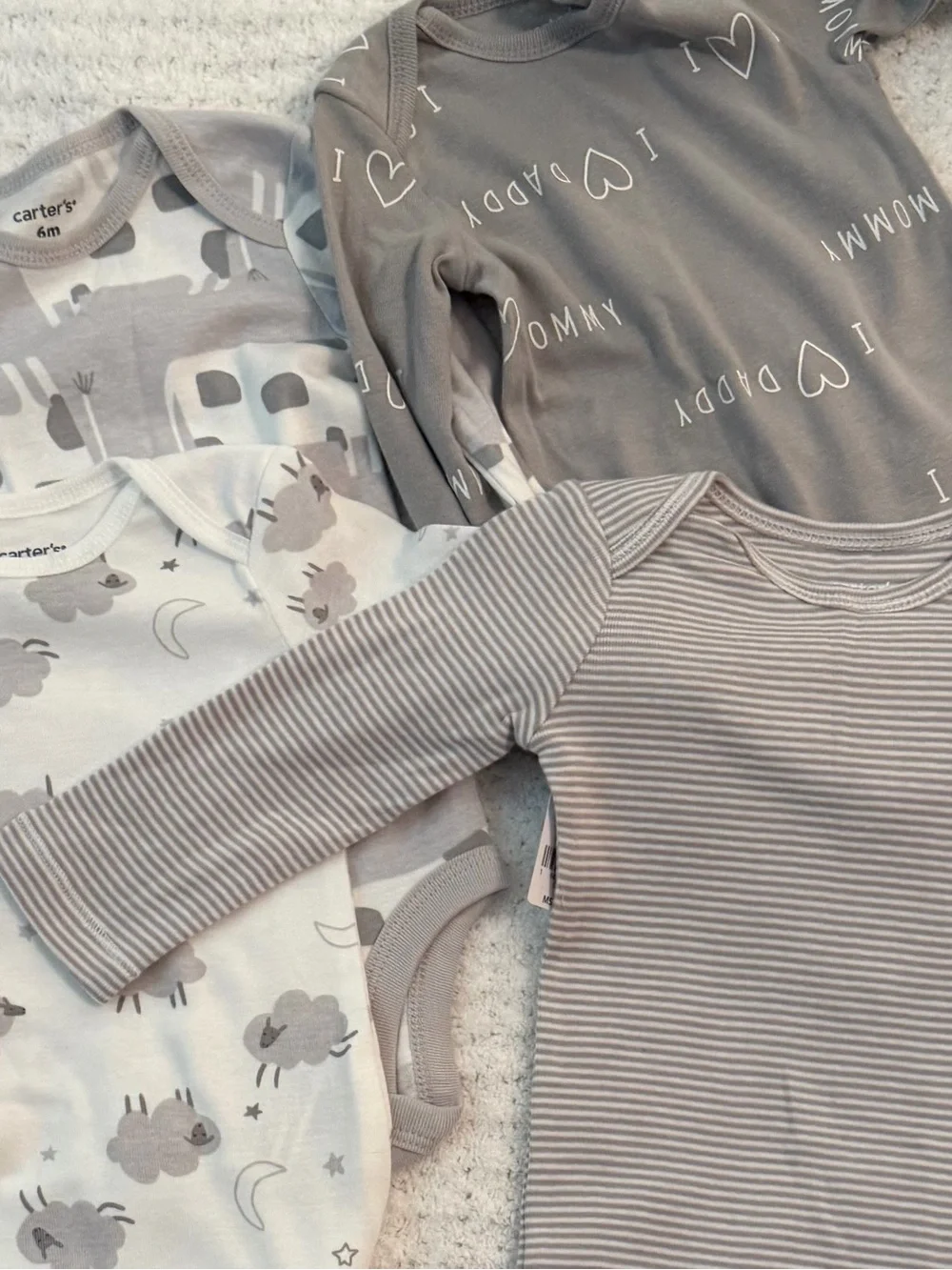 Carter's Gray & White 4-Pack Long-Sleeve Bodysuits size 6 mo